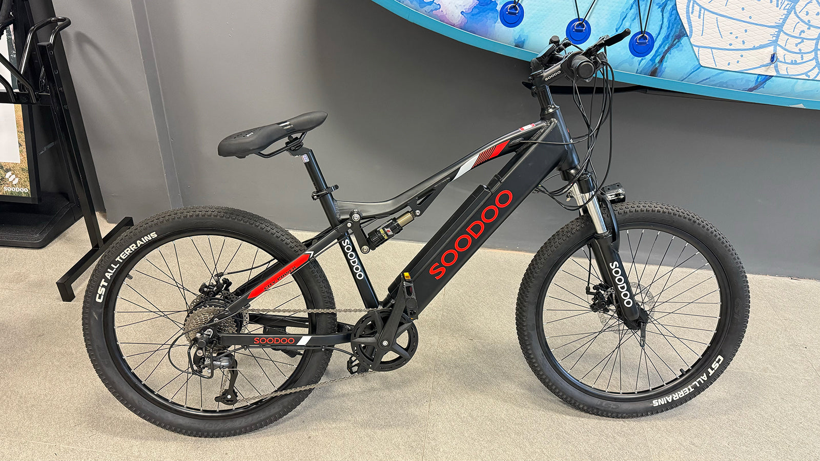 Red SOODOO Full Dual Suspension Mountain Electric Bike Red Electric mountain ebike