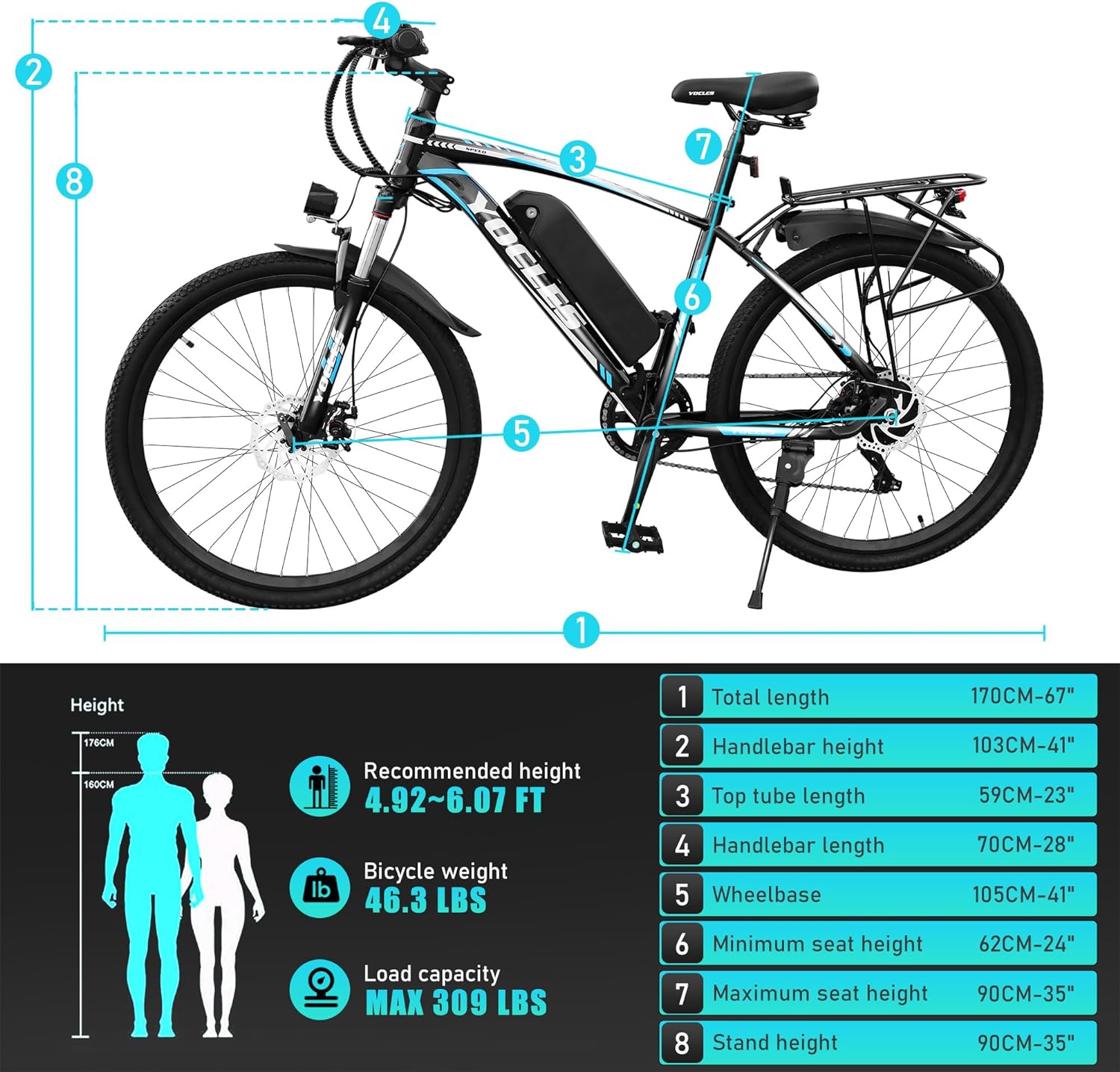 Blue Warrior Ebike YOCLES 26" Electric Mountain Pedal Bike in UK Stock