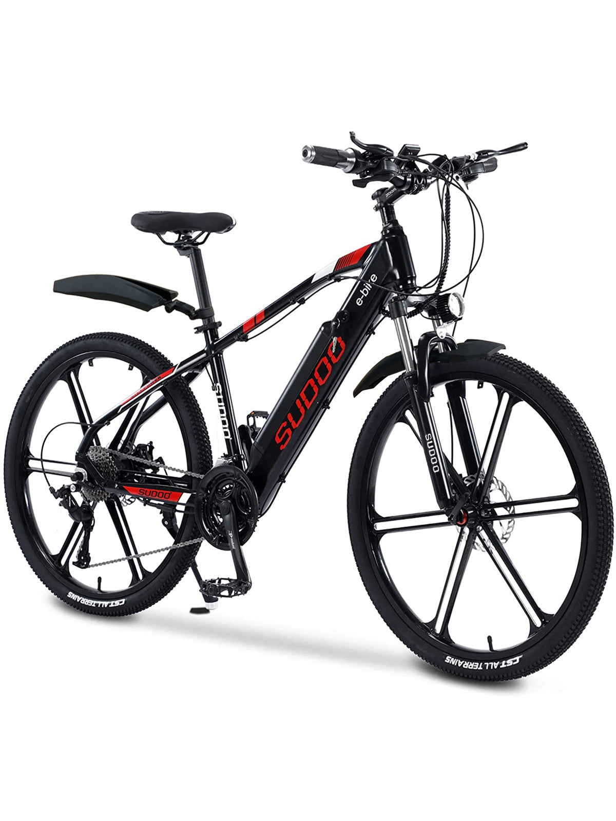 SOODOO Red Warrier 26" Electric Mountain Pedal Bike 36V12A Battery with Integrated wheels